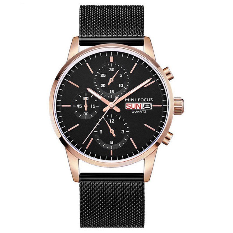 

MINI FOCUS Stainless Steel Strap Quartz Fashion Mens Watches Top Brand Luxury, Multi-a
