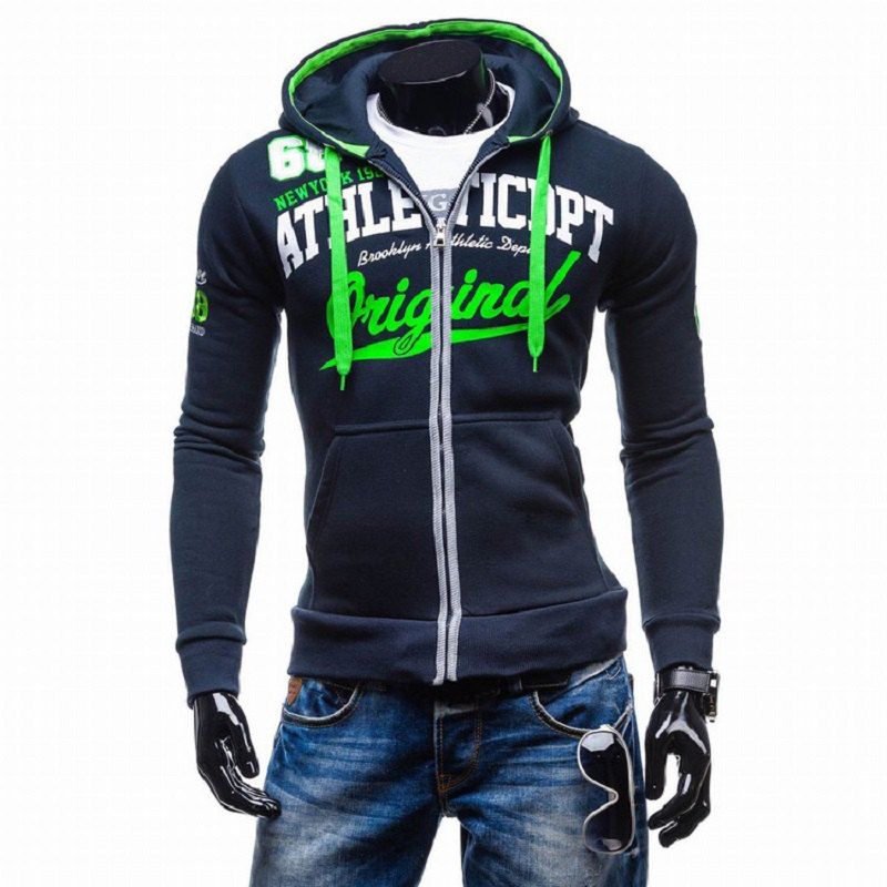 

Men's Letter Print Hooded Zipper Sweater Casual Slim Male, Cadetblue