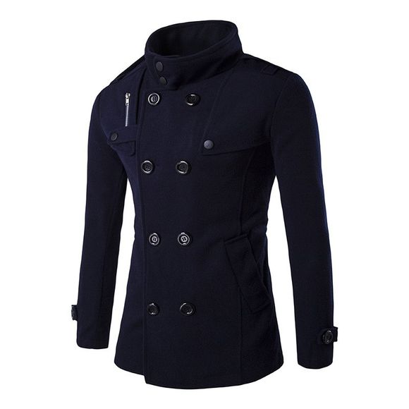Manteau à double boutonnage en laine à la mode classique pour hommes - Cadetblue L