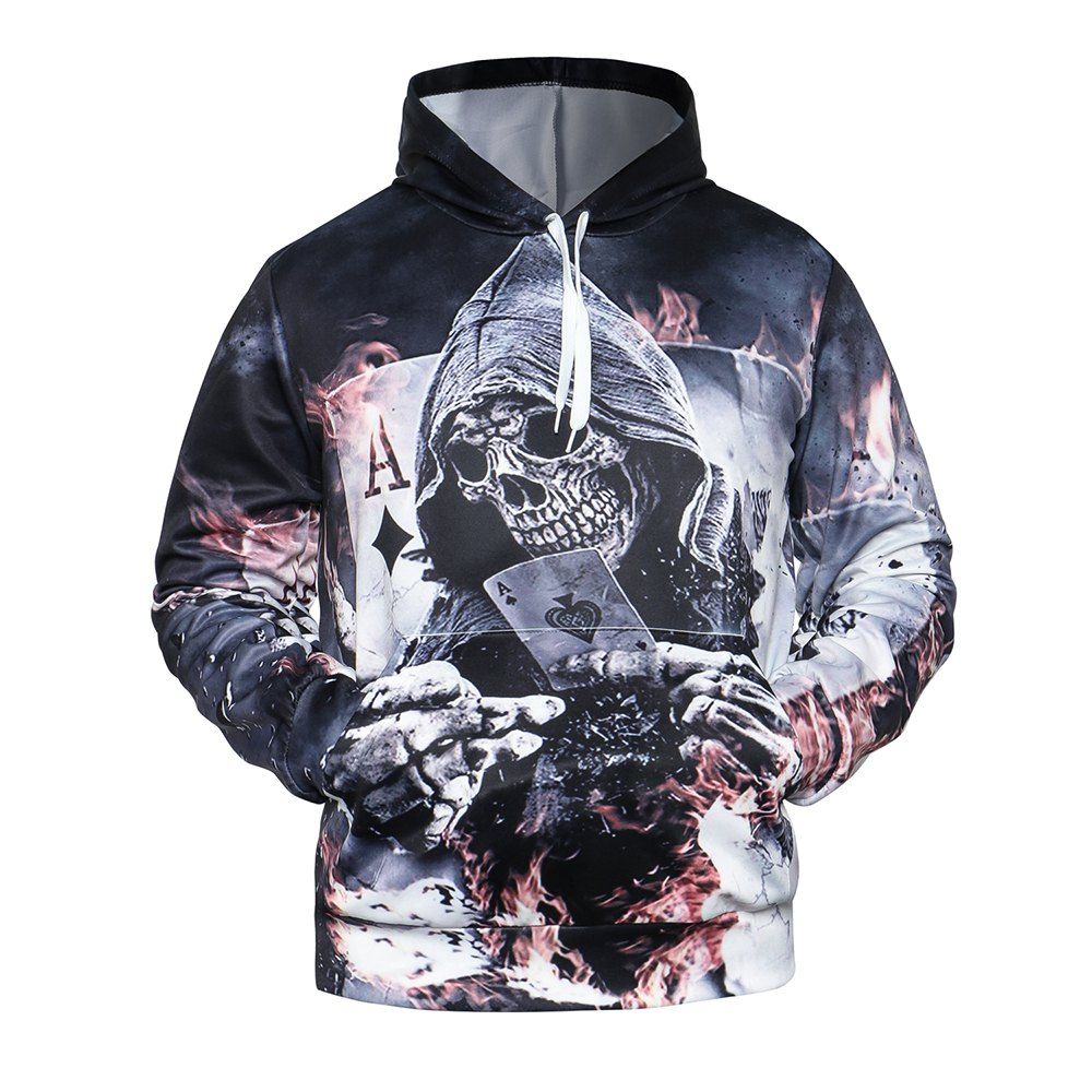 

Men's Skull Playing Cards 3D Print Demon Hoodie, Jet black