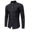 Men's British High Quality Stand Collar Long Sleeve Shirt Youth Fashion Solid Co - BLACK XL