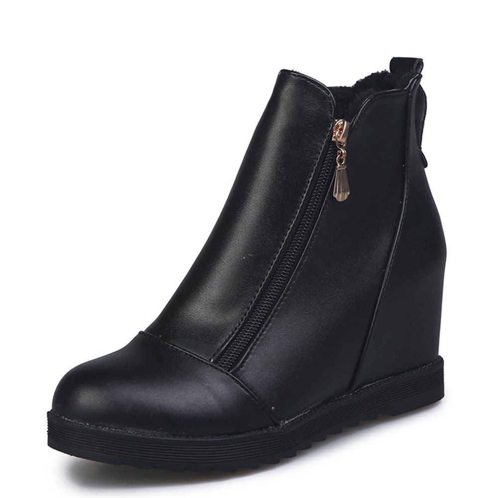 

Flat Bottom Raised Head Velvet Boots, Black
