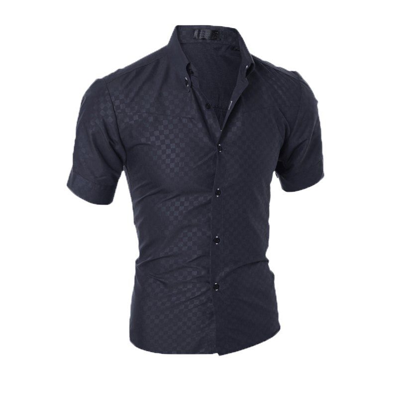 

Fashion Plaid Men's Slim Short Sleeve Shirt, Black