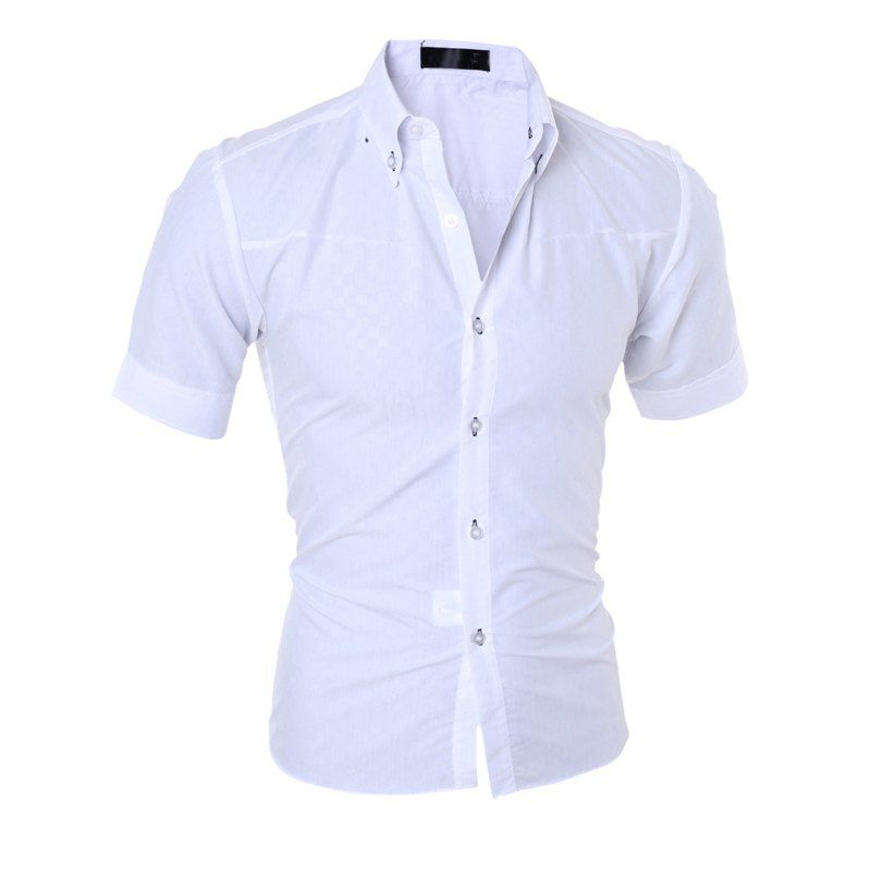 

Fashion Plaid Men's Slim Short Sleeve Shirt, White