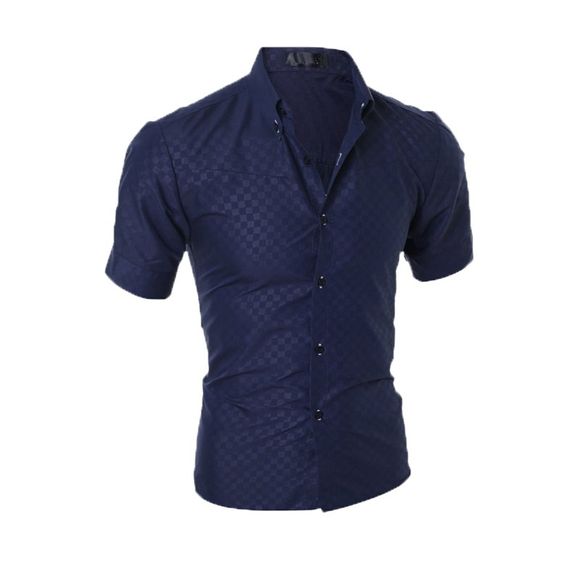 Chemise à manches courtes Slim Fashion Plaid pour hommes - Cadetblue 3XL