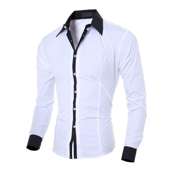 Leisure Collision Col Collar Men Cultiver Chemise à manches longues - Blanc XL
