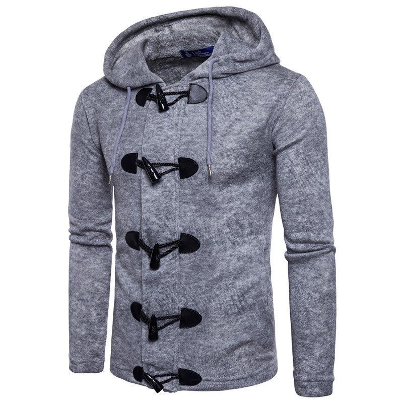 

Men's Casual Horn Solid Colored Hooded Cardigan, Light slate gray