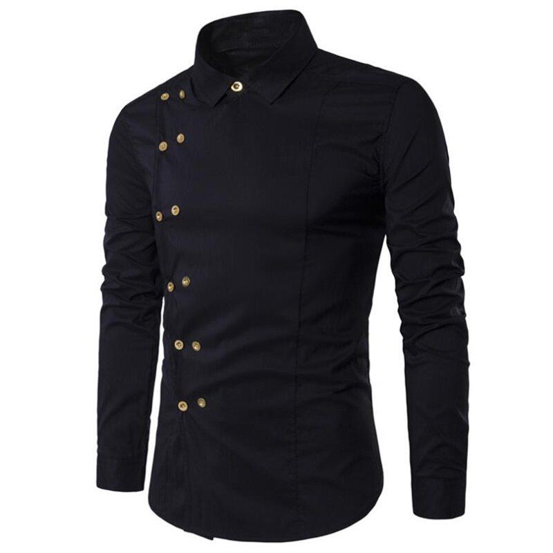 

Men's Long Sleeve Double Breasted Casual Shirts, Black