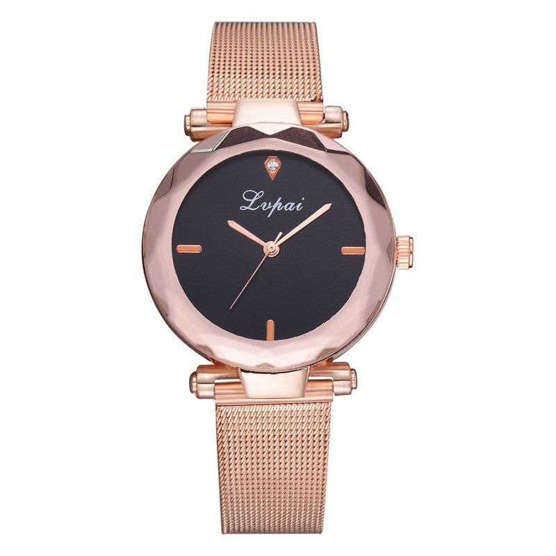 

Lvpai P664 Women Rose Gold Mesh Alloy Quartz Watch, Black