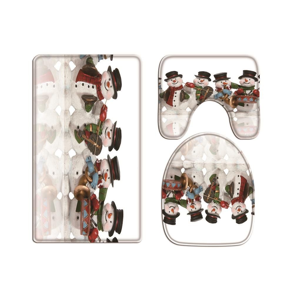 

Snowman Band Flannel Printing Water-Absorbing Non-Slip Toilet Three-Piece Set, Multi