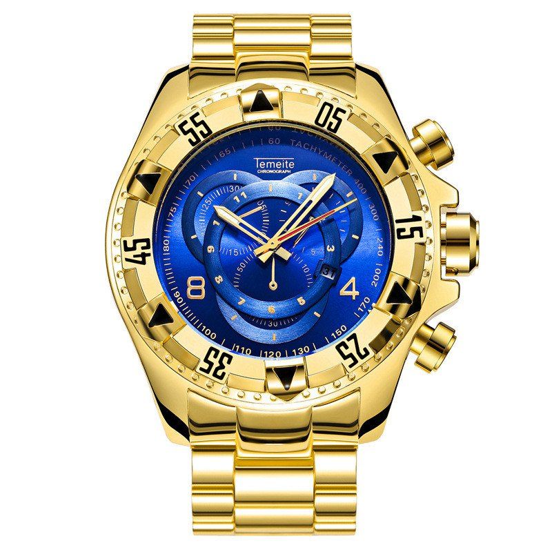 

Mens Big Dial Watches Luxury Stainless Steel Quartz Waterproof Calendar, Multi-a
