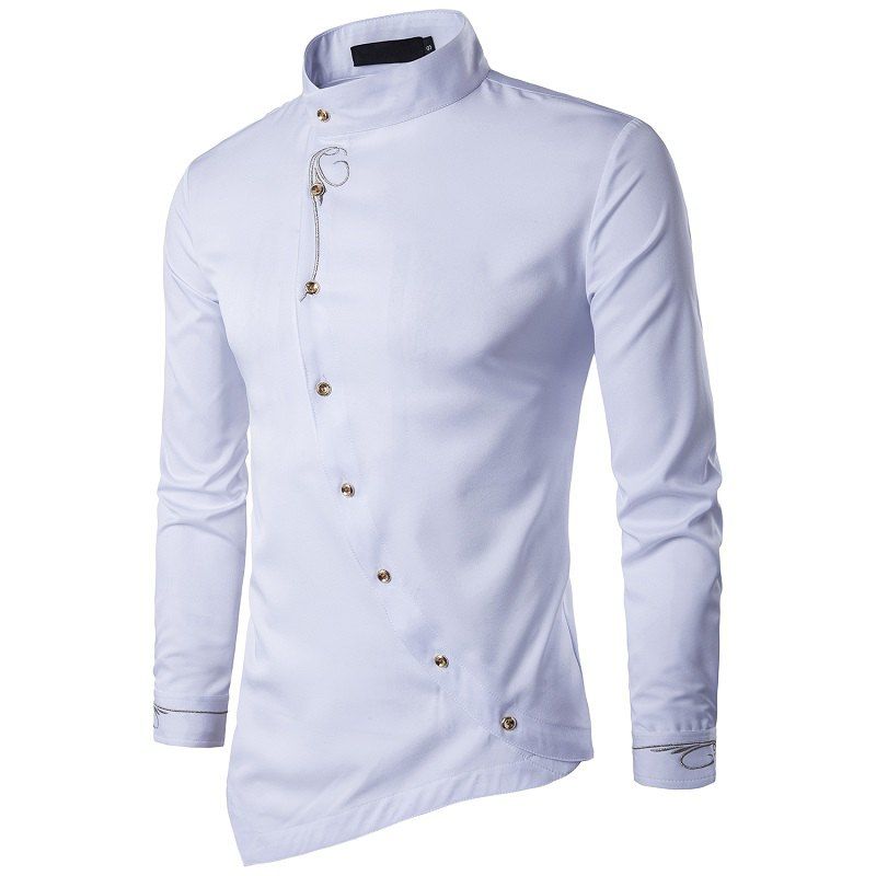 

Youth Personality Diagonal Button Irregular High-end Men' Shirt, White