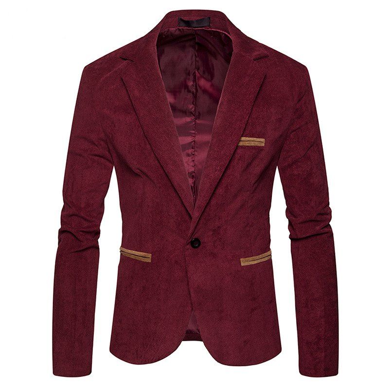 [17% OFF] 2021 Men's Fashion Corduroy Color Matching Casual Suit In RED ...