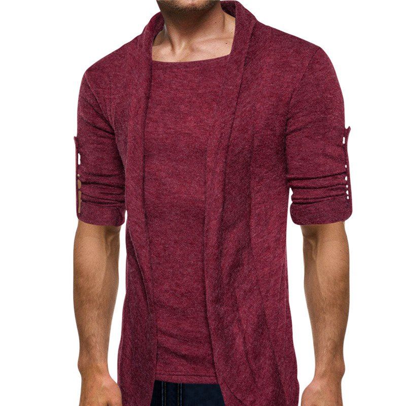 

Men's Casual Change Sleeves Solid Colored Pullover Sweater, Red wine