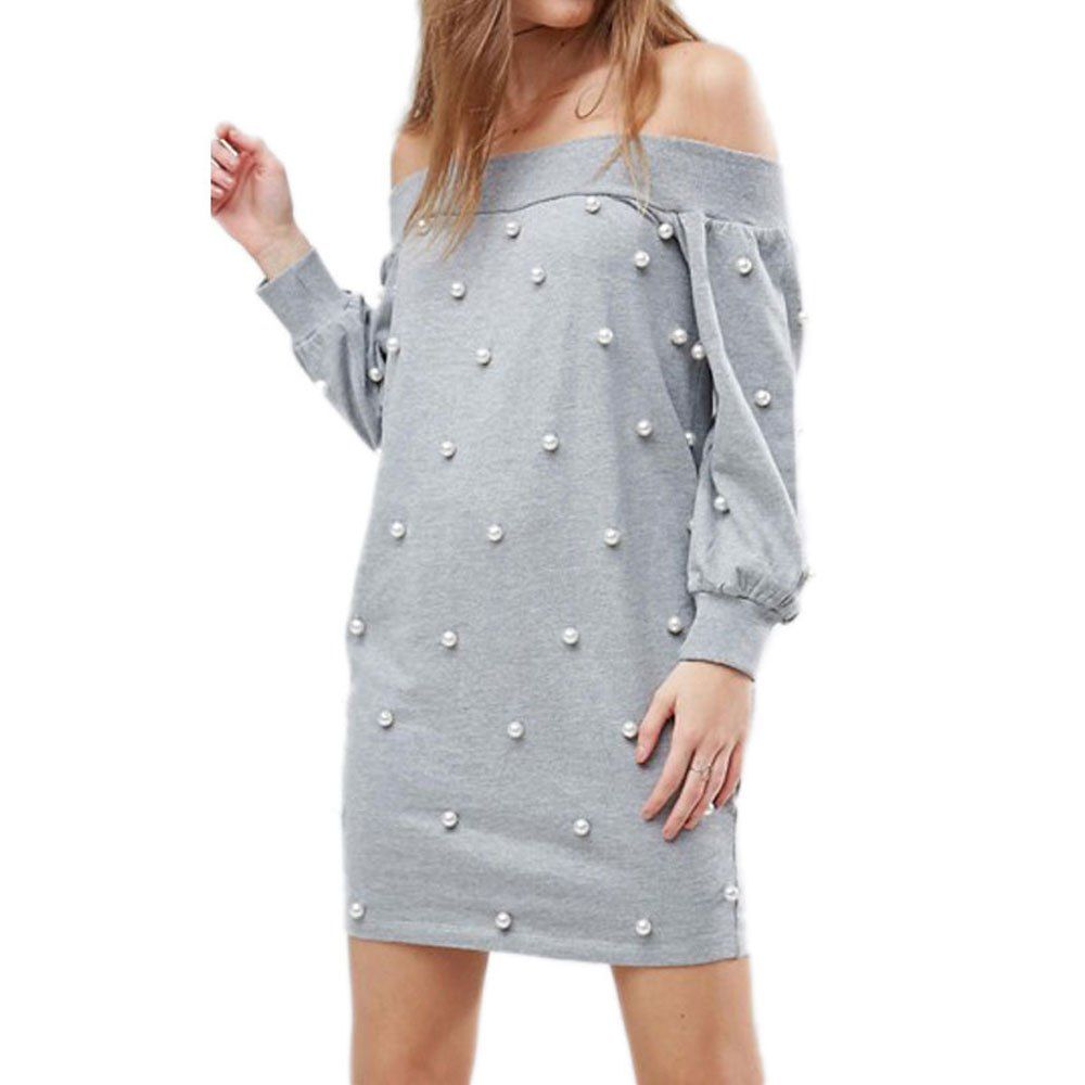 

Autumn Style One-Neck Solid Color Women's Dress, Light gray