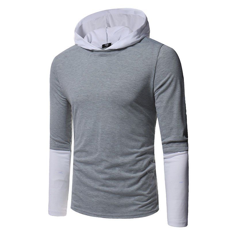 

Men's Fashion Half Sleeve Colorblock Casual Long Sleeve Hoodies, Light gray