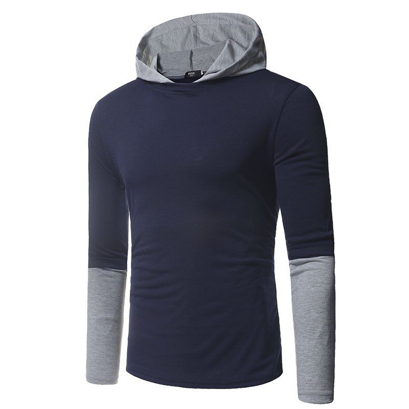

Men's Fashion Half Sleeve Colorblock Casual Long Sleeve Hoodies, Cadetblue