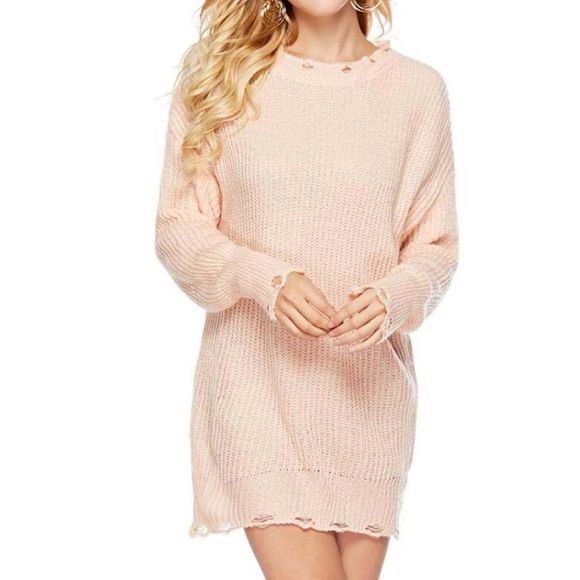 Col rond pull à manches longues - Rose clair ONE SIZE