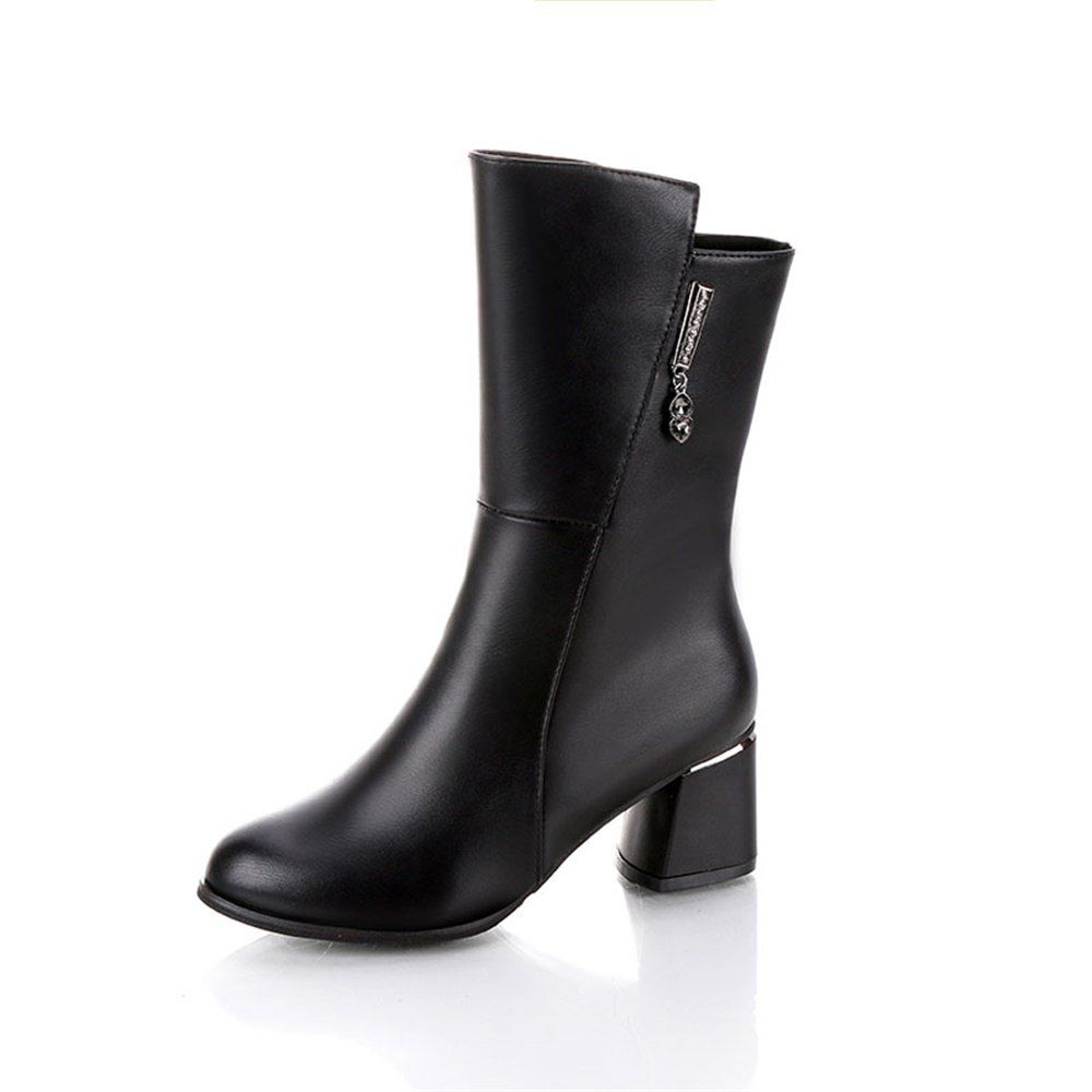 

Fashion Thermal Zipper Medium Heel Boots, Black