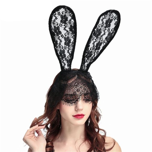 Bandeau de lapin sexy oreilles de lapin masque de dentelle pour noël halloween - Noir 