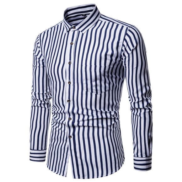 Chemise à manches longues pour hommes de la mode décontractée - Bleu 5XL