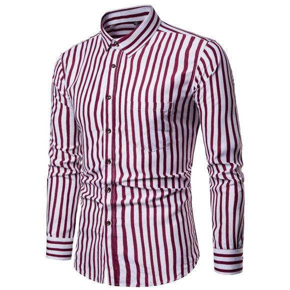 Chemise à manches longues pour hommes de la mode décontractée - Rouge 4XL