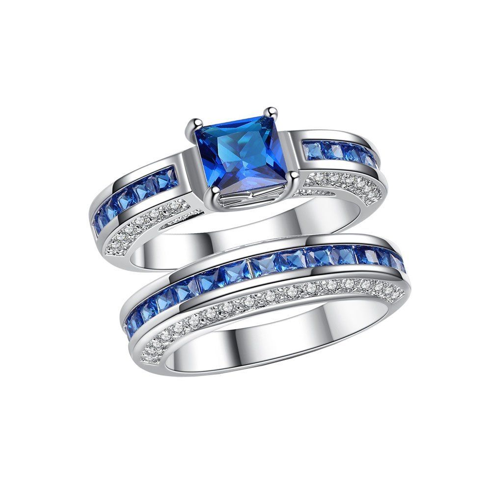 

2pcs Fashion Delicate Square Zircon Ring, Ocean blue