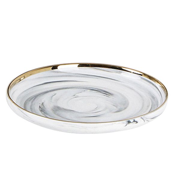 Plateau de plat de dîner de céramique de marbrure d'or de bord d'originalité - Blanc de Soie L