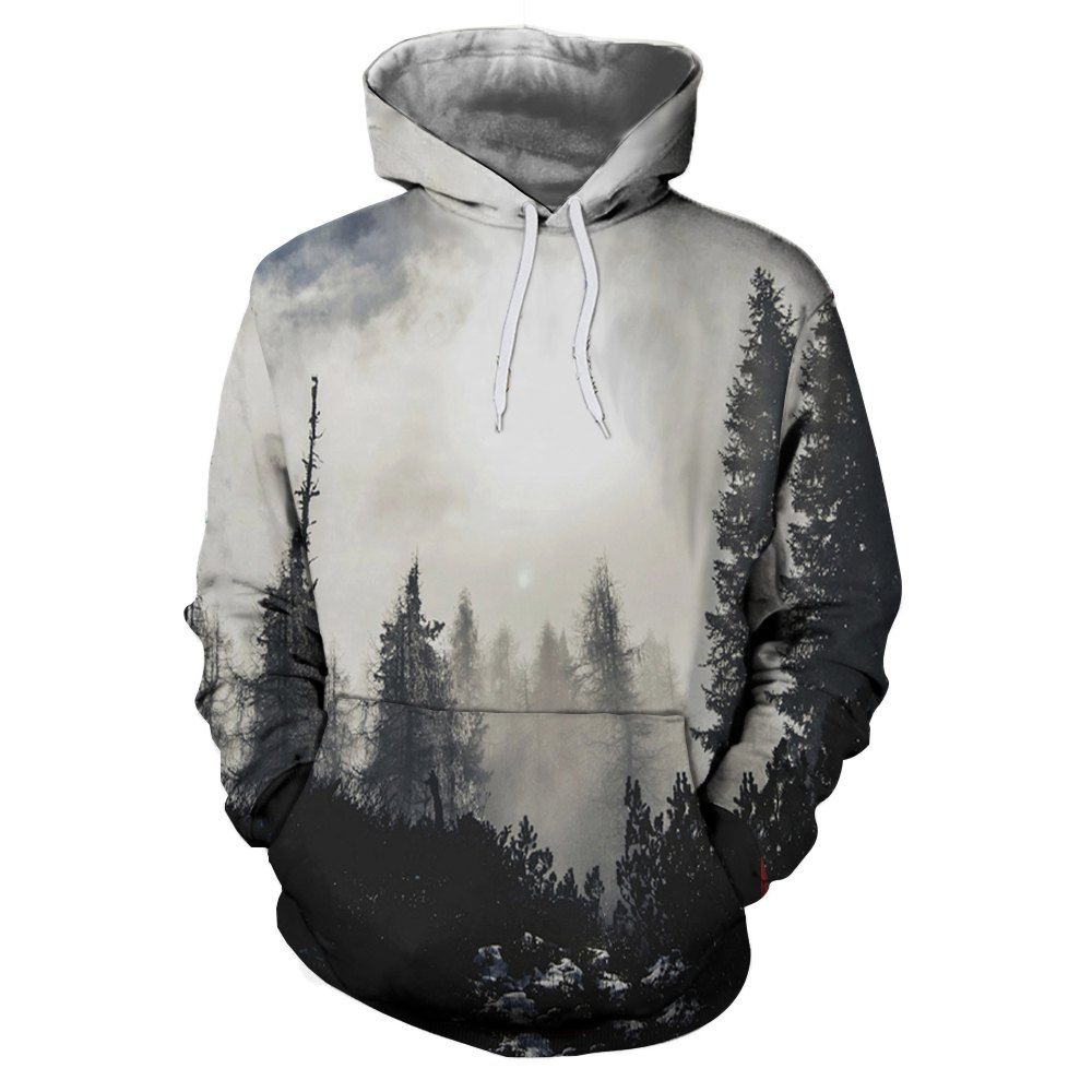 

Men's Casual Sports Landscape 3D Digital Printing Patch Pocket Hoodie Sweater, Multi-a