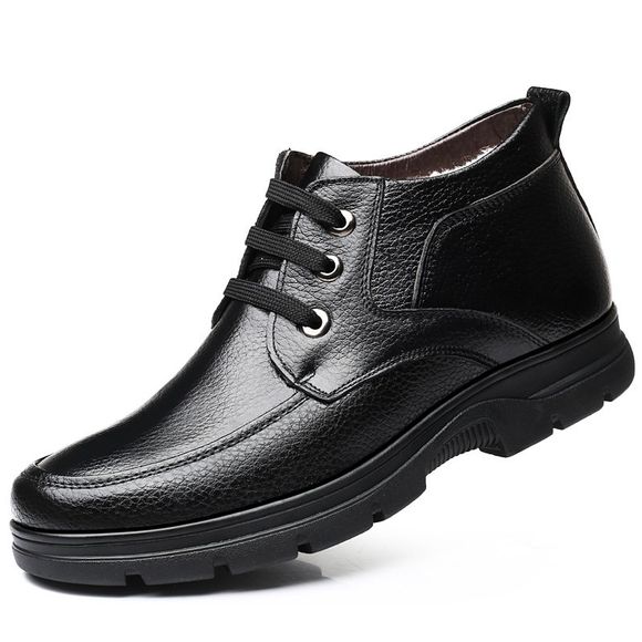 MUHUISEN Hiver Cuir Hommes Bottes En Peluche Confortable Casual Homme Flats Chaussures - Noir EU 40