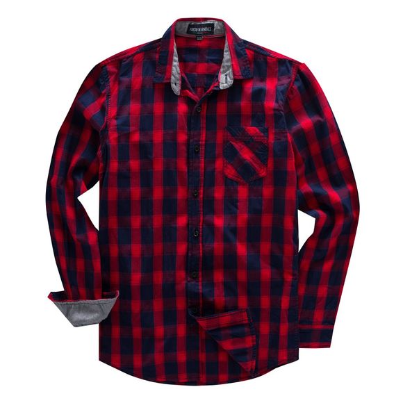 FREDD MARSHALL Chemise en coton à carreaux à manches longues pour hommes - Rouge XL