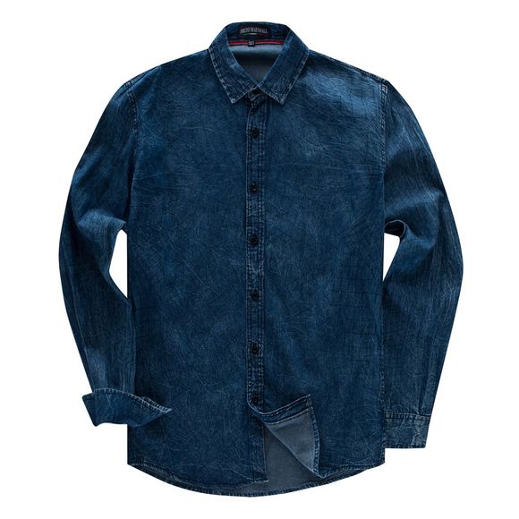 FREDD MARSHALL Chemise en jean en coton à manches longues pour hommes - Bleu Toile de Jean 2XL