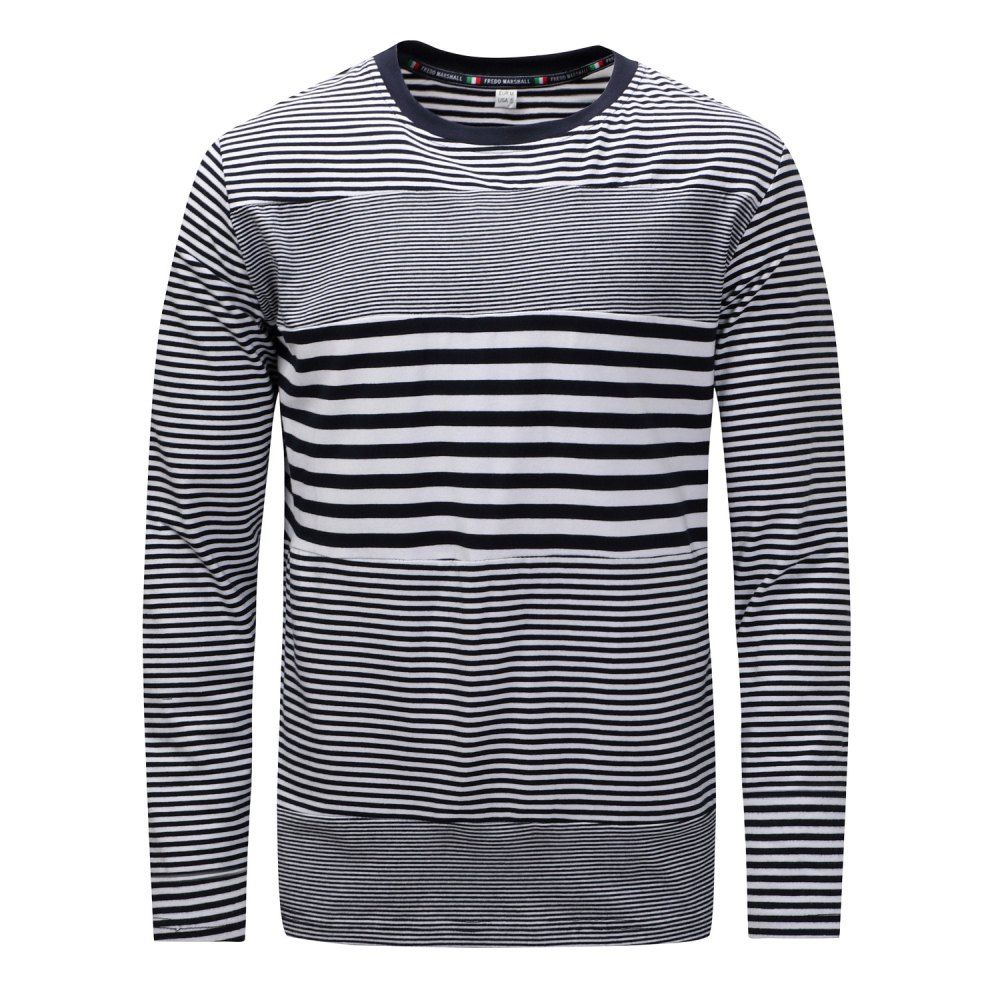 

FREDD MARSHALL Men's Long Sleeve Casual Striped Patchwork T-shirt, Gray cloud