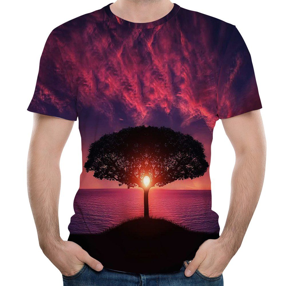 

Summer New Fashion 3D Printing Round Neck Short-sleeved T-shirt, Multi-c