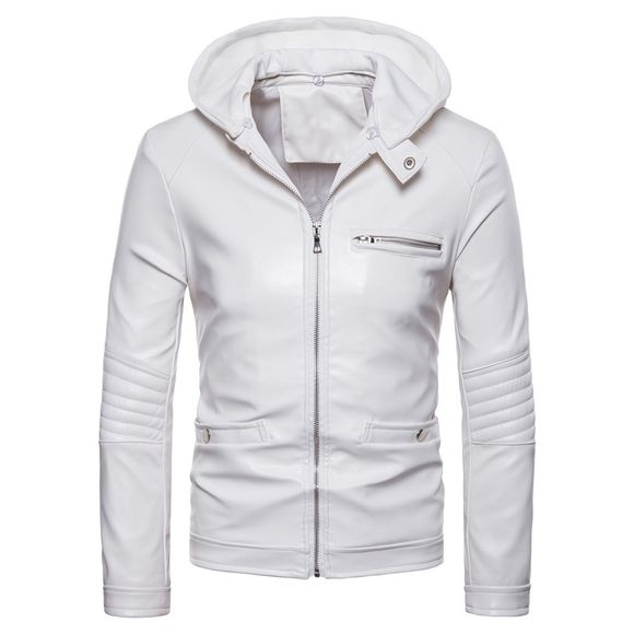 Veste en cuir mode pour hommes Casual Hooded Slim - Blanc XL