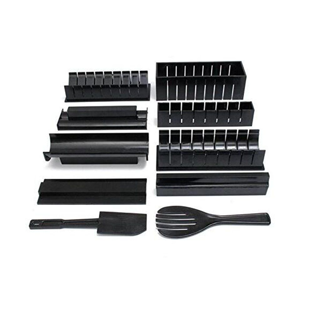 

10 in 1 Sushi Maker Kit Rice Roll Mold Kitchen DIY Easy Chef Mould Roller Cutter, Black