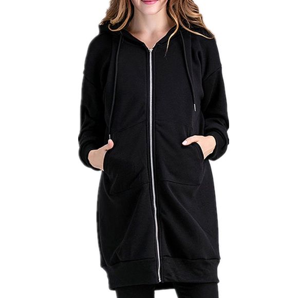 Robe pull molletonnée à capuche épaisse de longueur moyenne - Noir ONE SIZE