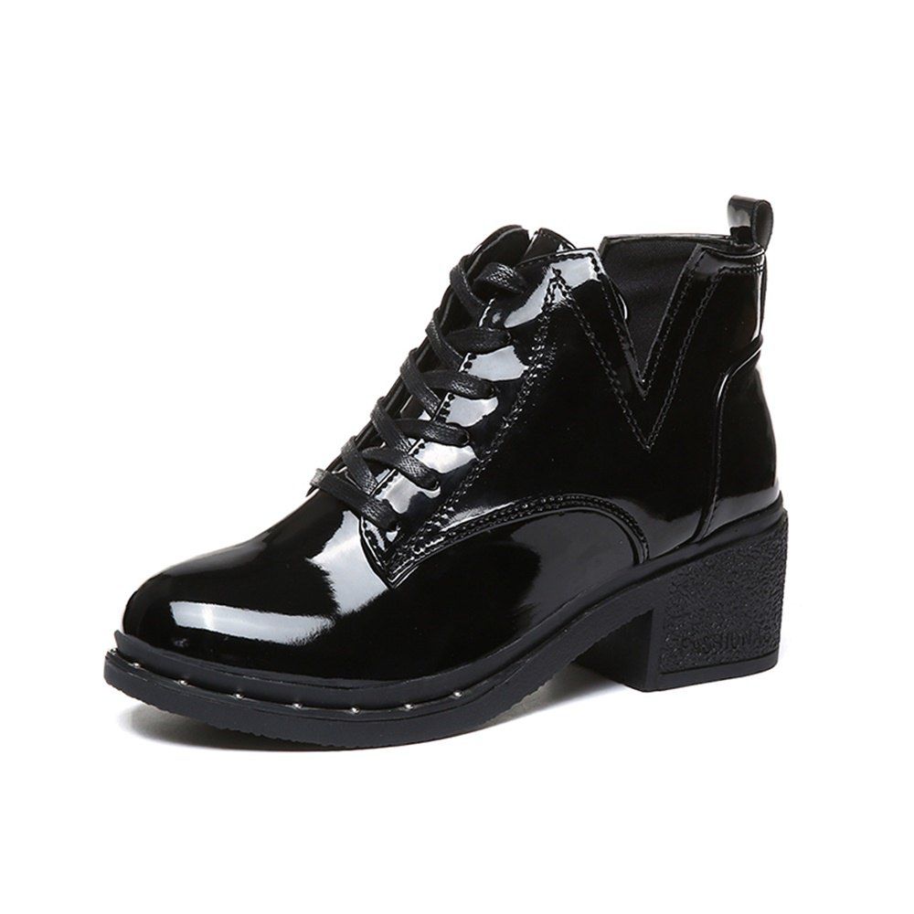 Fashion Ties Thick Short Boots, Black