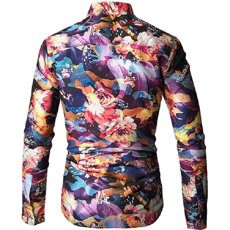 

Print Men's Long Sleeve Flower Shirt, Plum purple