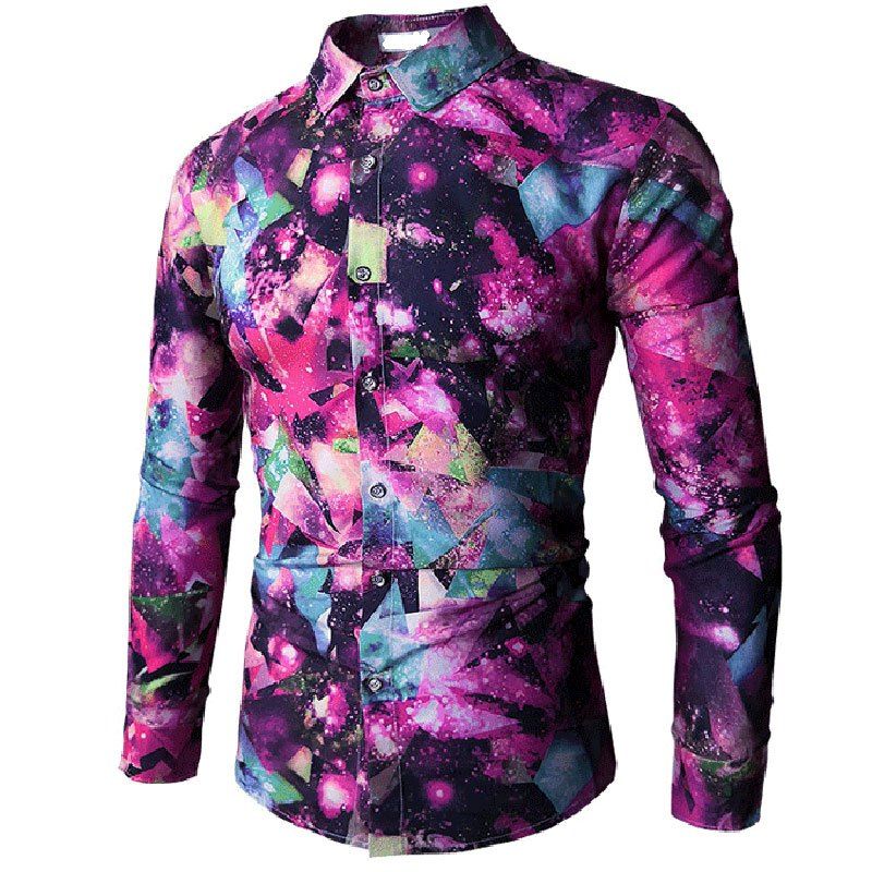 

Fashion Print Men's Long Sleeve Flower Shirt, Magenta