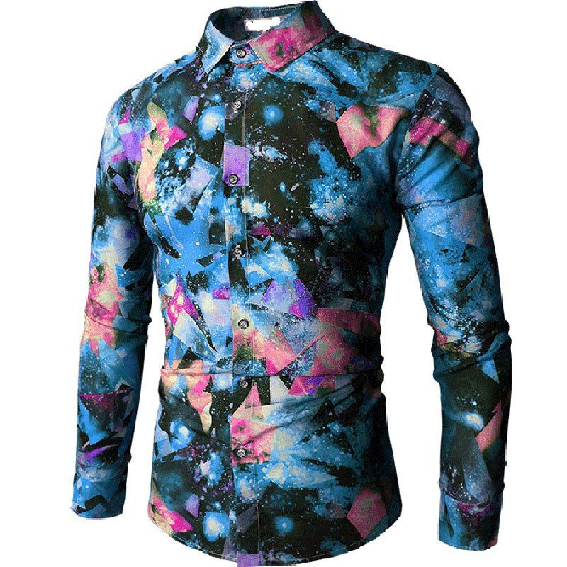 

Fashion Print Men's Long Sleeve Flower Shirt, Crystal blue