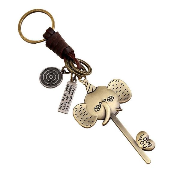 Chaîne porte-clés en cuir tissé éléphant - Bronze 