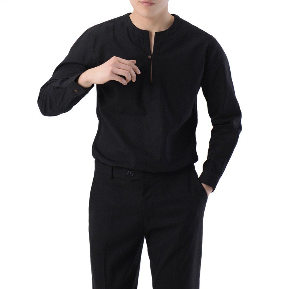 

Men' Turtleneck Casual Stand Collar Long Sleeve Shirt, Black