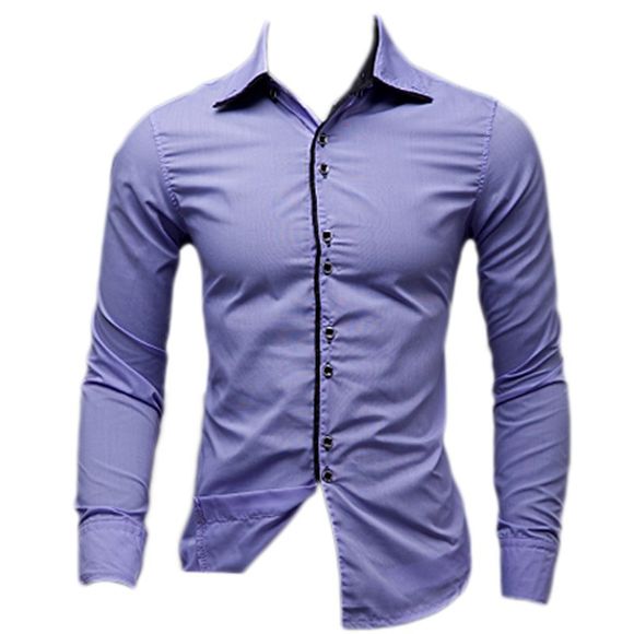 Chemise à manches longues pour hommes de couleur unie - Pourpre 2XL