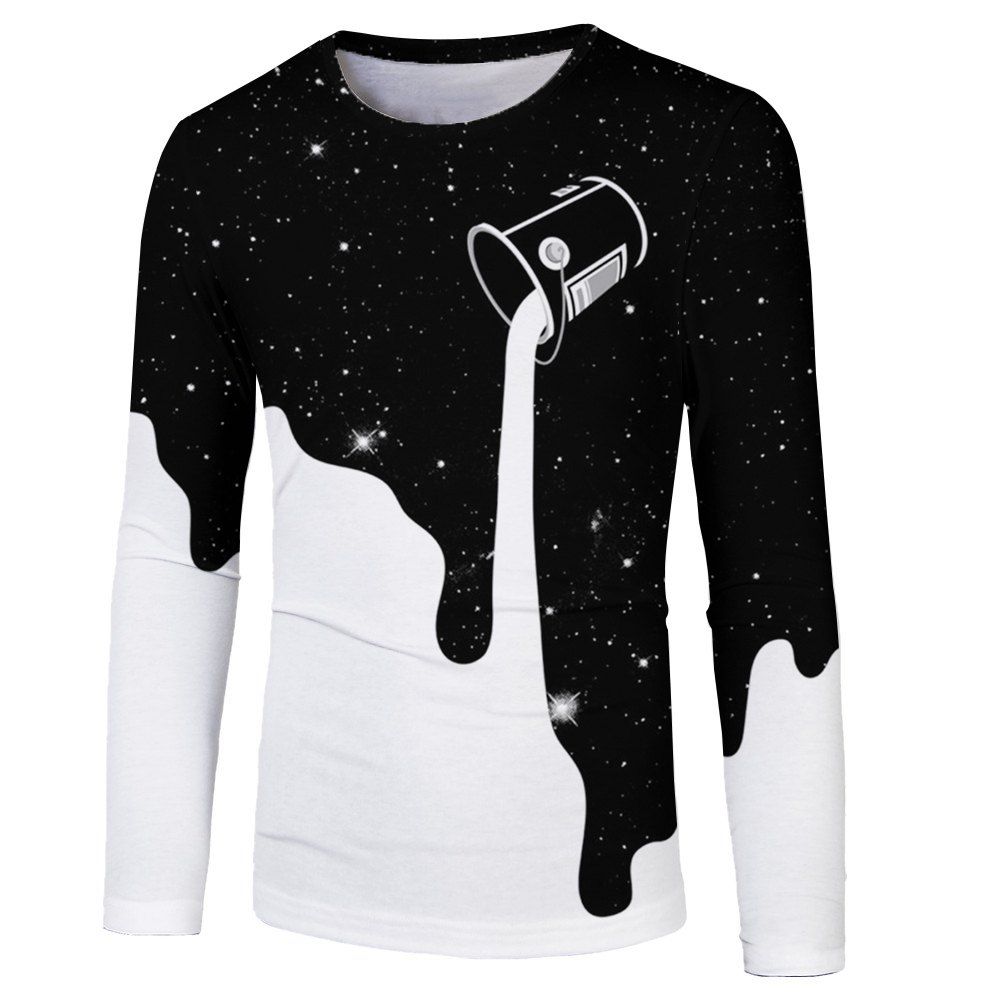 

Men's Fashion Trend 3D Digital Printing Long-sleeved Round Neck T-shirt, Multi