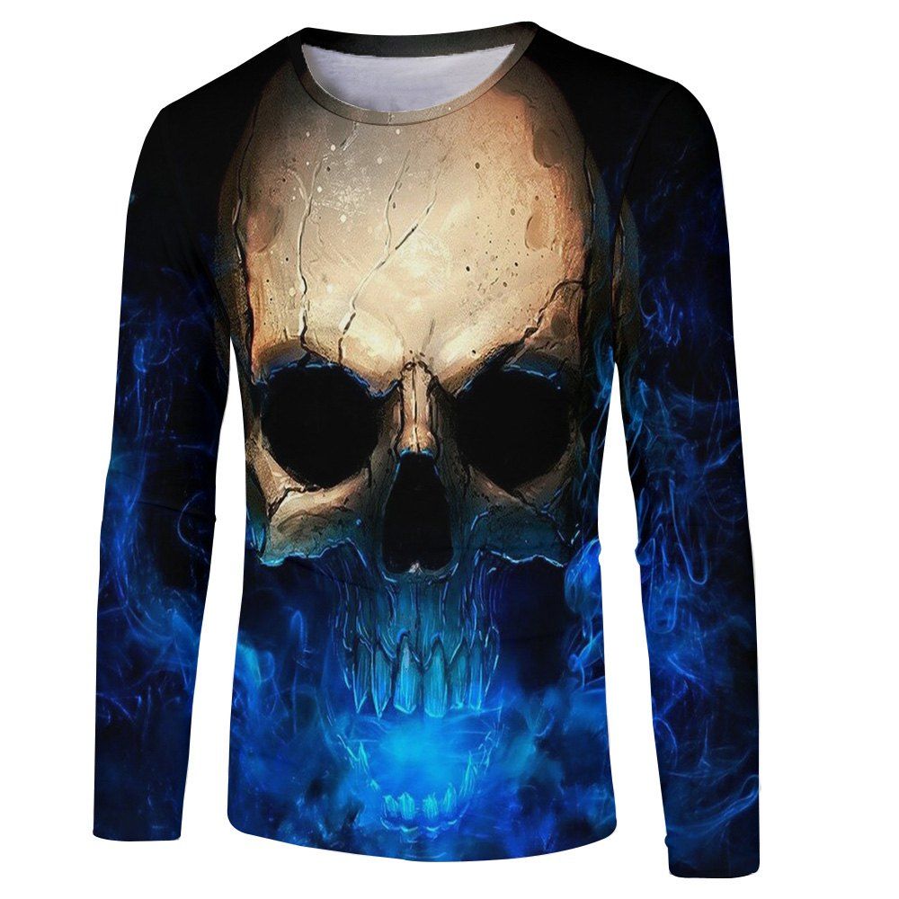 

Men's New Blu-ray Personality Trend 3D Print Long Sleeve T-shirt, Multi-b