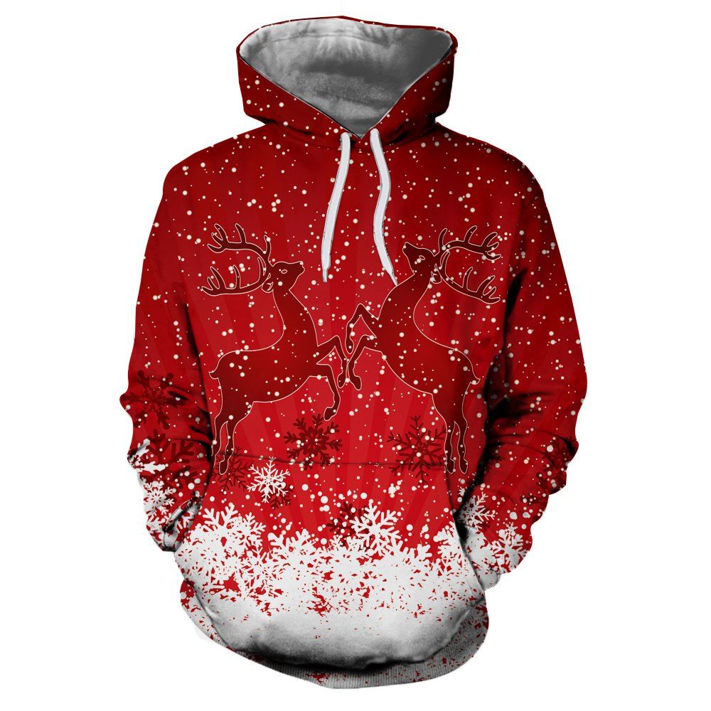 

Men's New Christmas Deer 3D Digital Print Long Sleeve Hoodie Sweater, Red