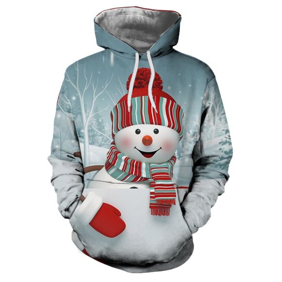 Sweat à capuche décontracté pour homme, Noël, bonhomme de neige 3D, impression numérique 3D - multicolor M
