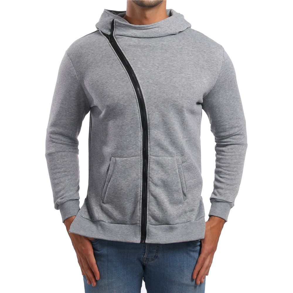 

Men's Casual Asymmetric Zip Long Sleeve Hoodie, Light gray