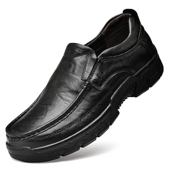 Chaussures en cuir noir pour homme avec fond épais et tête large - Noir Profond EU 40